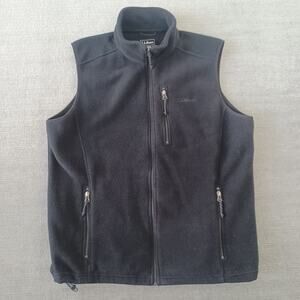 LL Bean Fleece Vest Men L Reg Black Trail Model Fleece Full Zip Black Outdoor